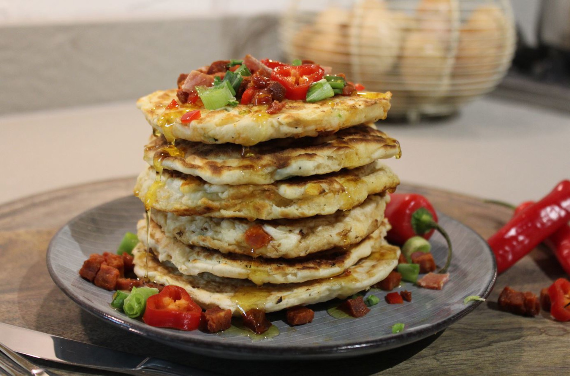 Brunching with Chorizo and Chilli Butter Savoury Pancakes