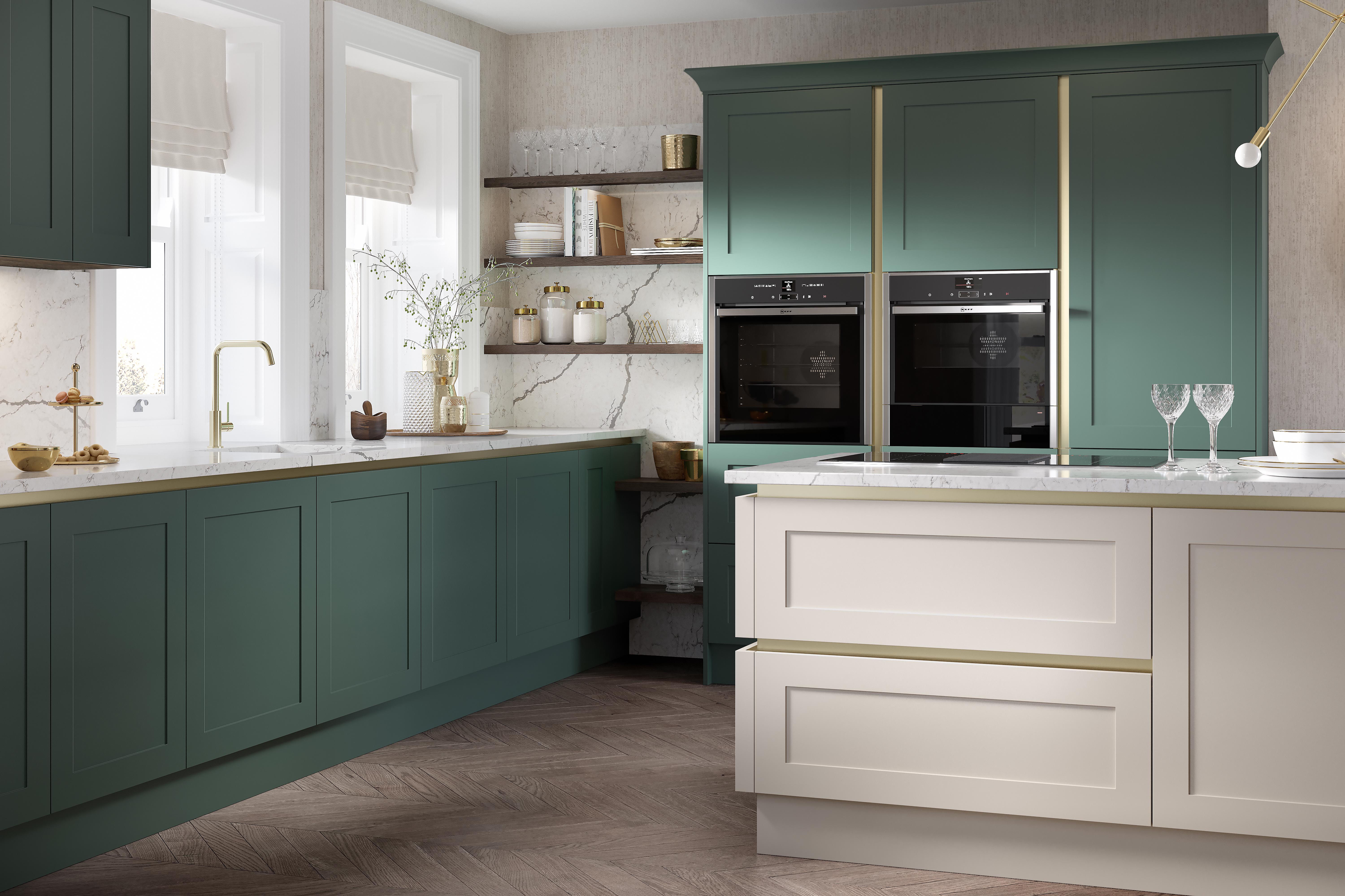 Hunton Kitchens Copse Green and Cashmere kitchen