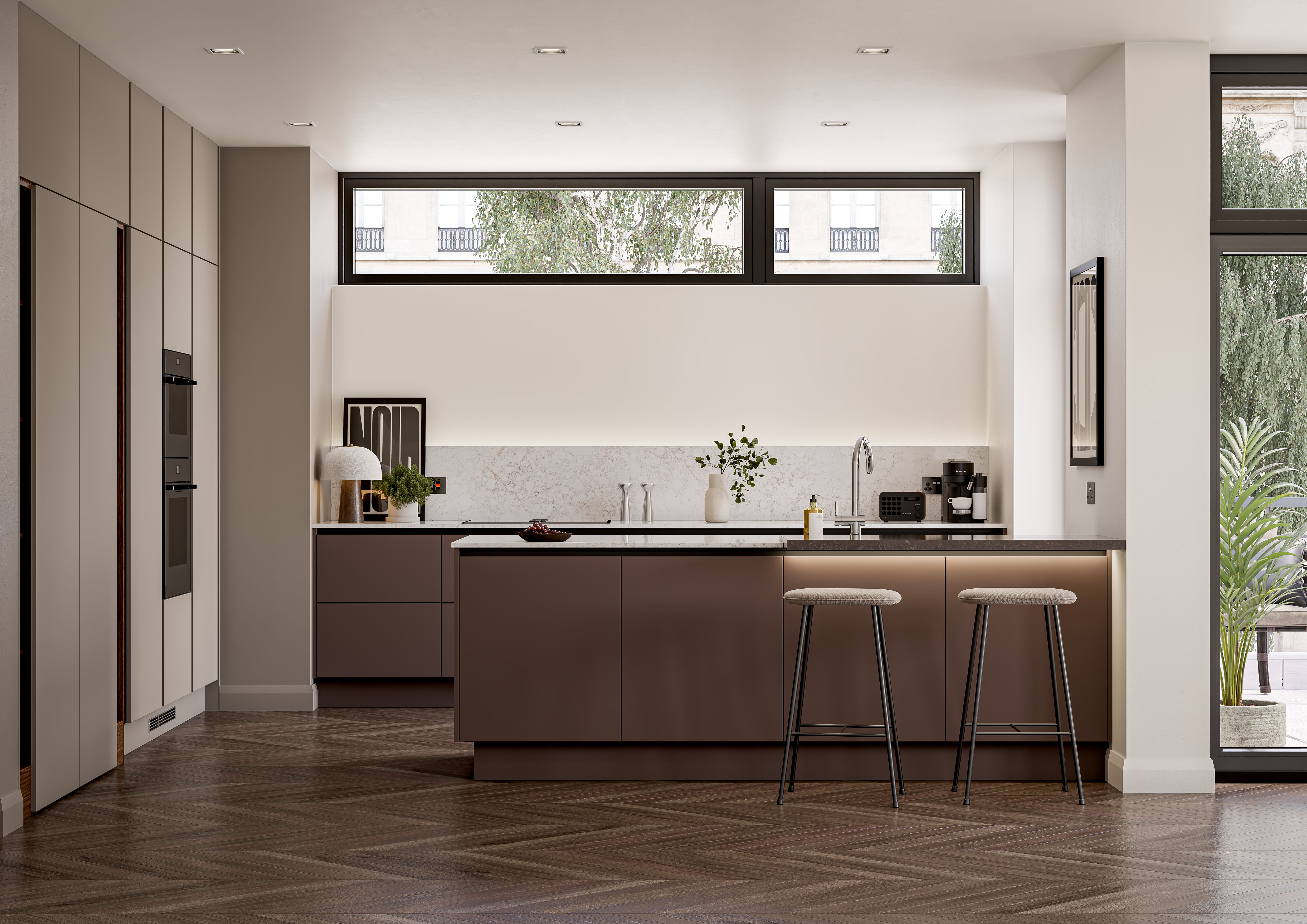 Unity Kitchens Linea Dark Berry Pebble Grey & Nura in Lincoln Walnut  kitchen