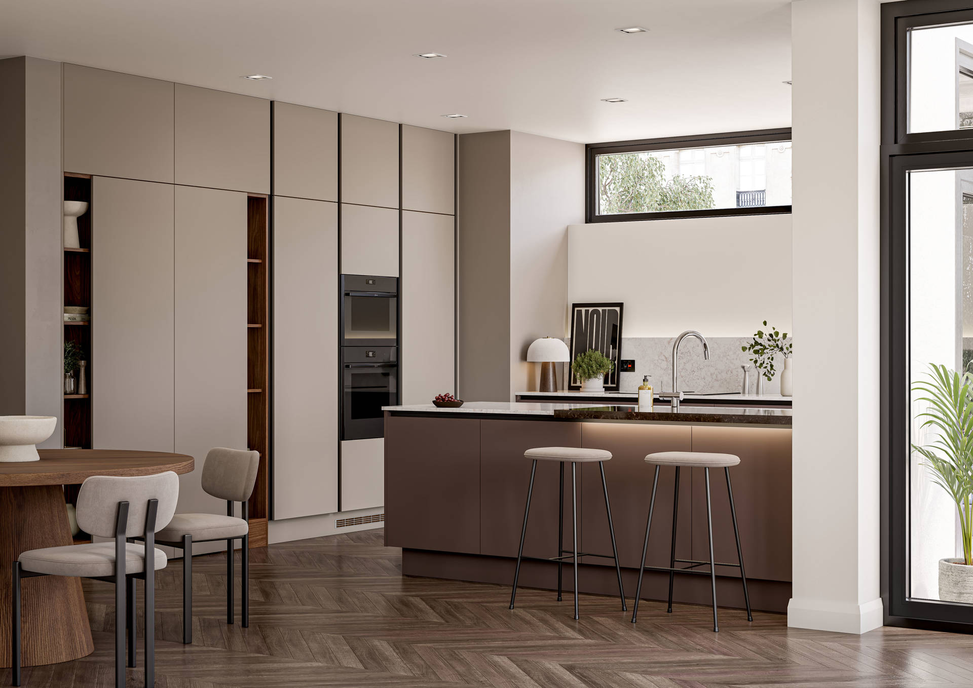 Linea Dark Berry Pebble Grey & Nura in Lincoln Walnut 