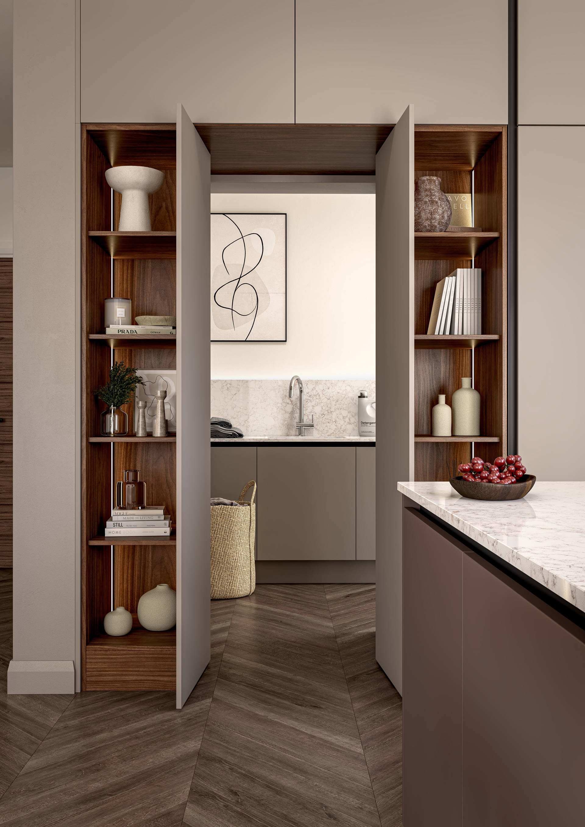 Linea Dark Berry Pebble Grey & Nura in Lincoln Walnut 