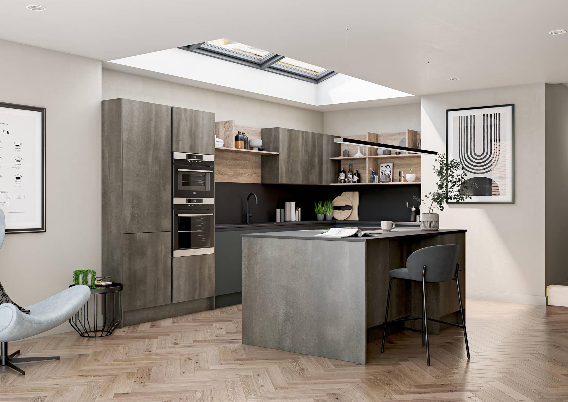  Linea Deep Blue, Essen Bordalino oak & Metara Steel oxide