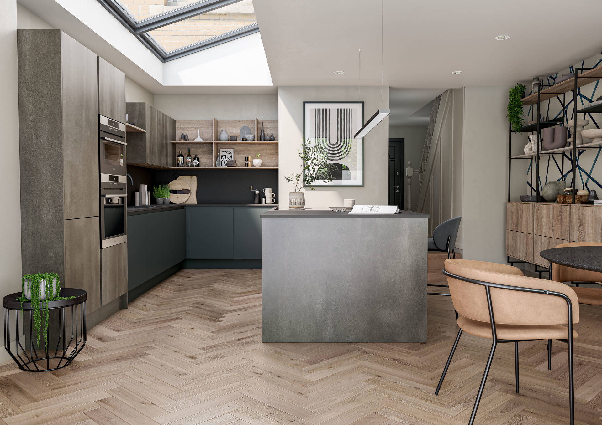  Linea Deep Blue, Essen Bordalino oak & Metara Steel oxide