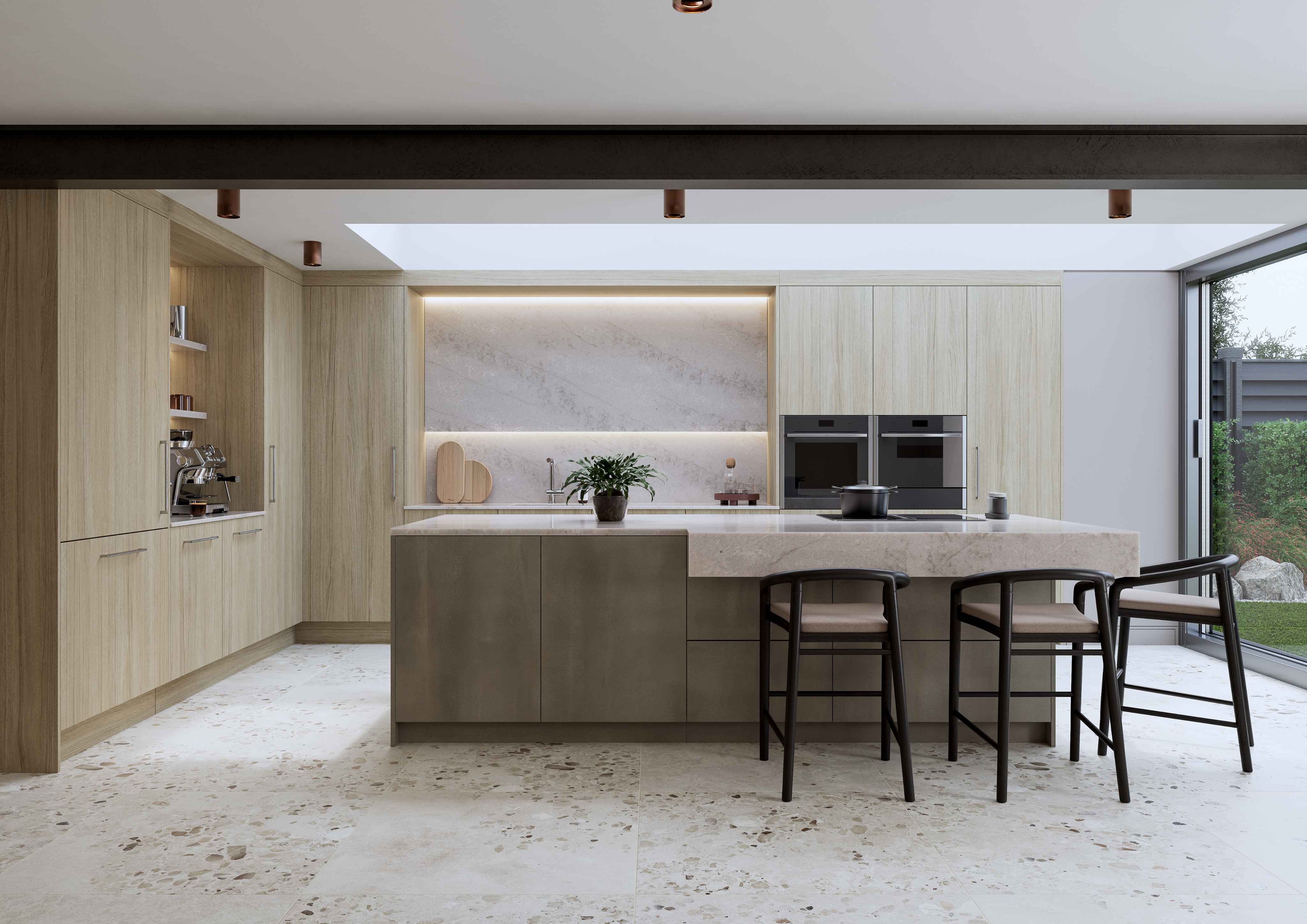 Unity Kitchens Nura - Greystone Oak & Metara  Steel Oxid kitchen