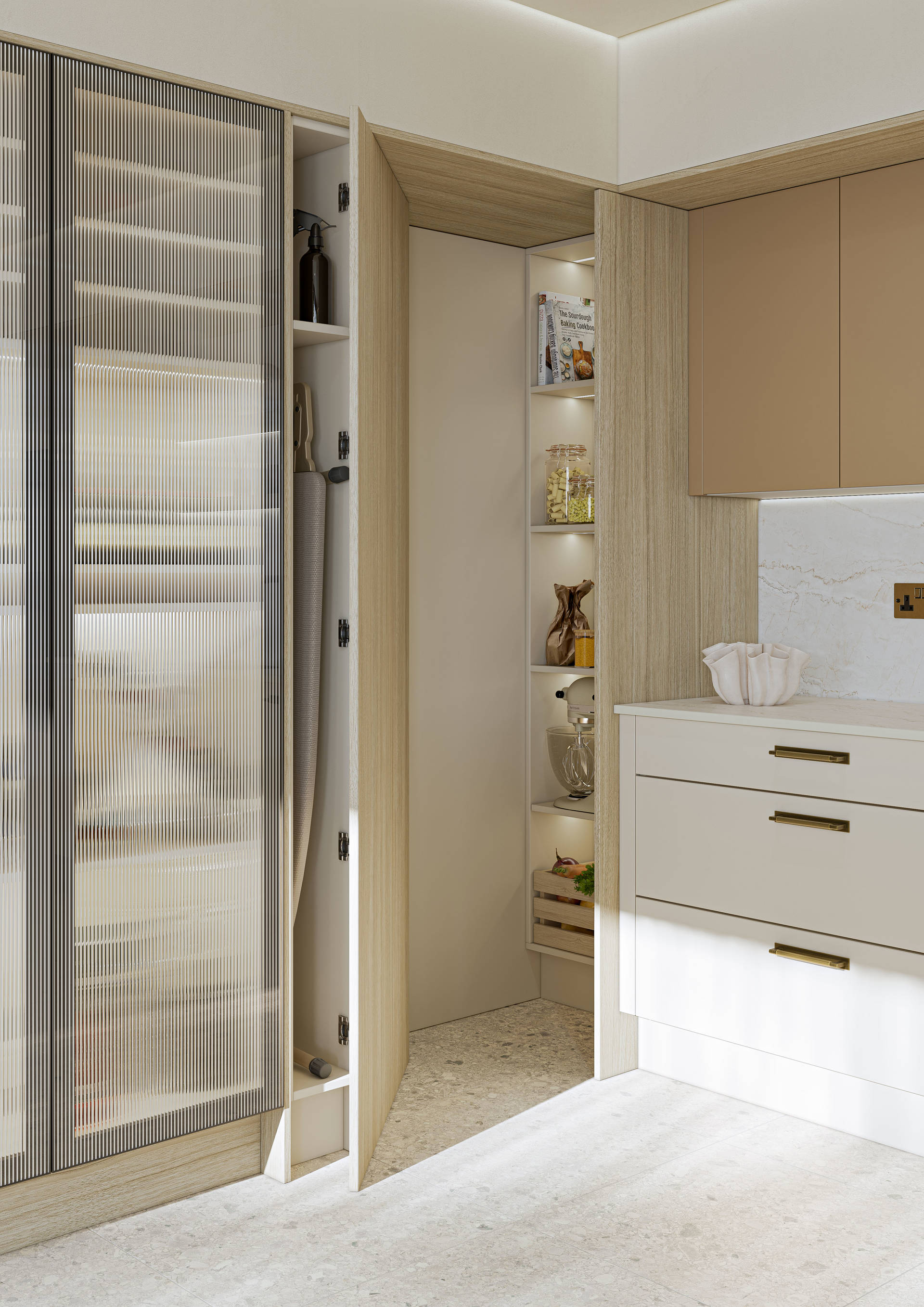 Linea Taupe Grey, Caramel Beige & Nura Greystone Oak