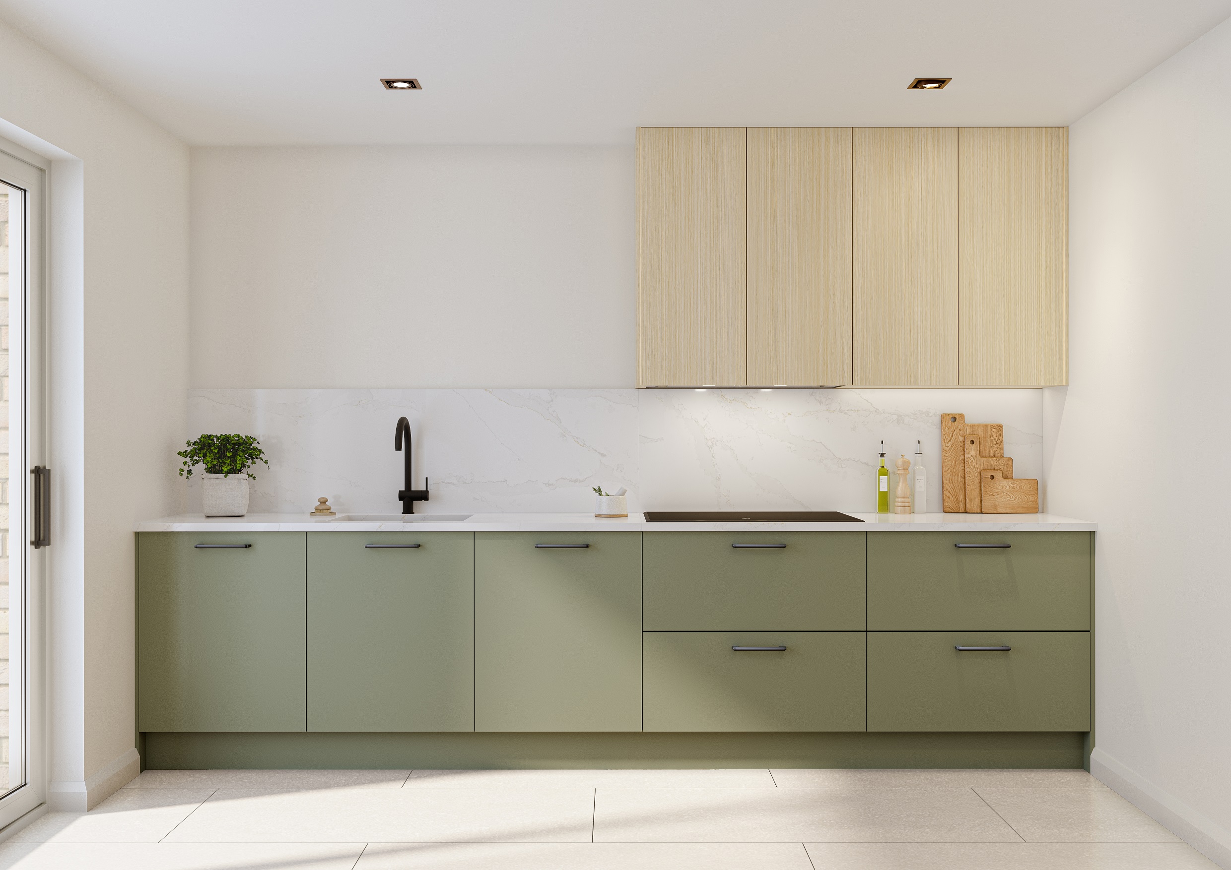 Unity Kitchens Reed Green and Natural Oak Linear kitchen