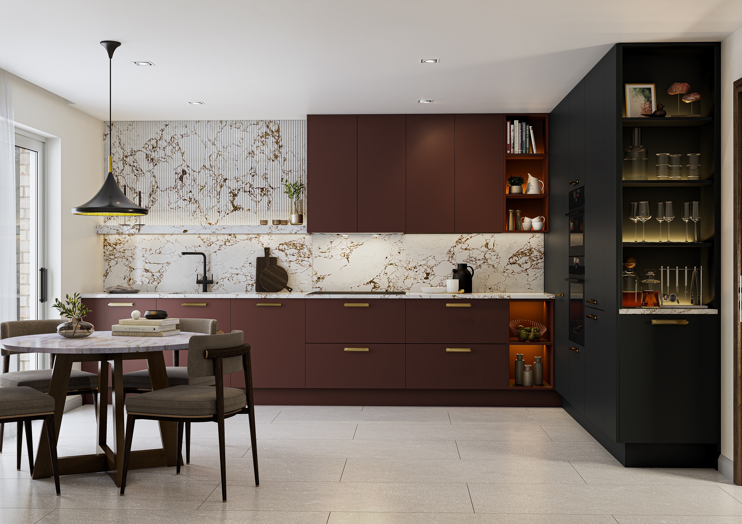 Unity Kitchens Onyx Nero and Bordeaux kitchen