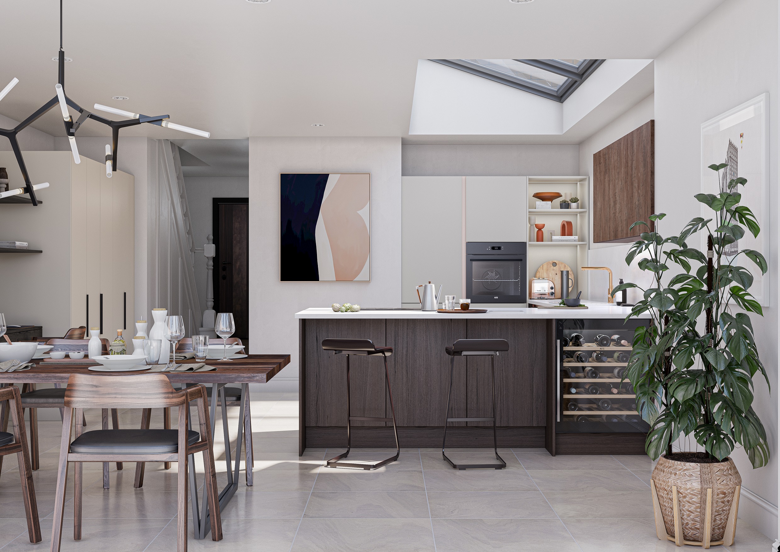 Unity Kitchens Tobacco Oak Linear and Supermatt Taupe kitchen