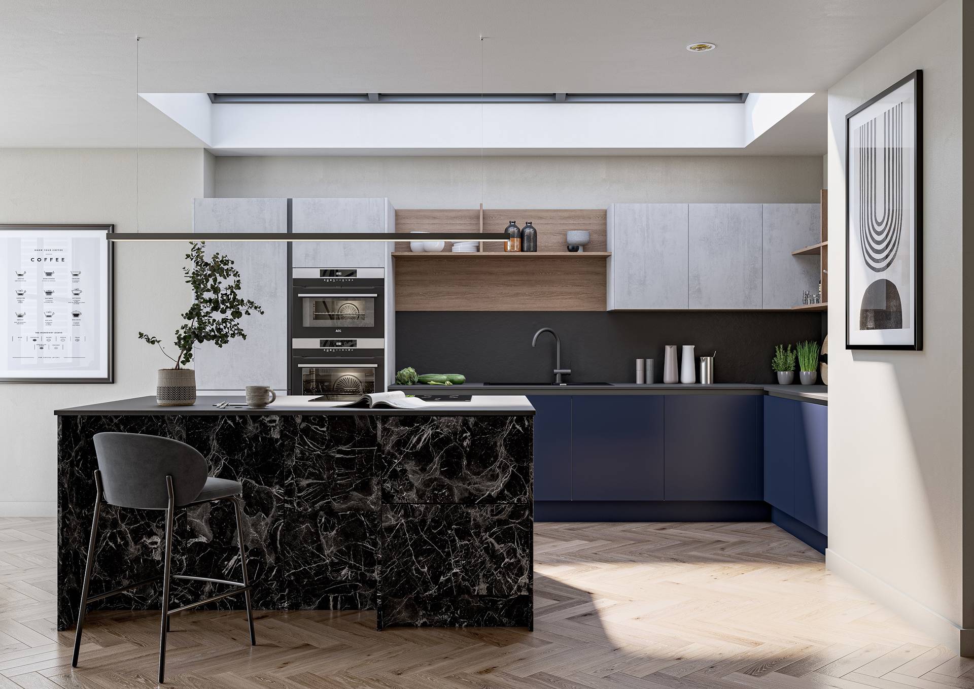 Indigo, Hayward Concrete and Black Marquina