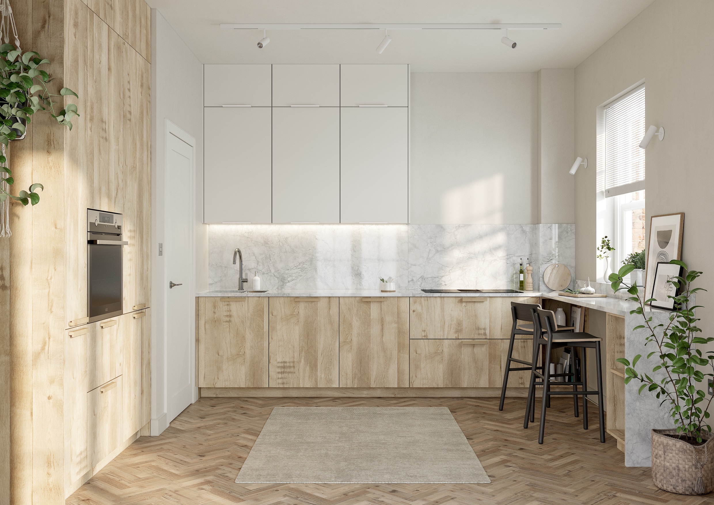 Unity Kitchens Natural Oak Montane and Supermatt Light Grey kitchen