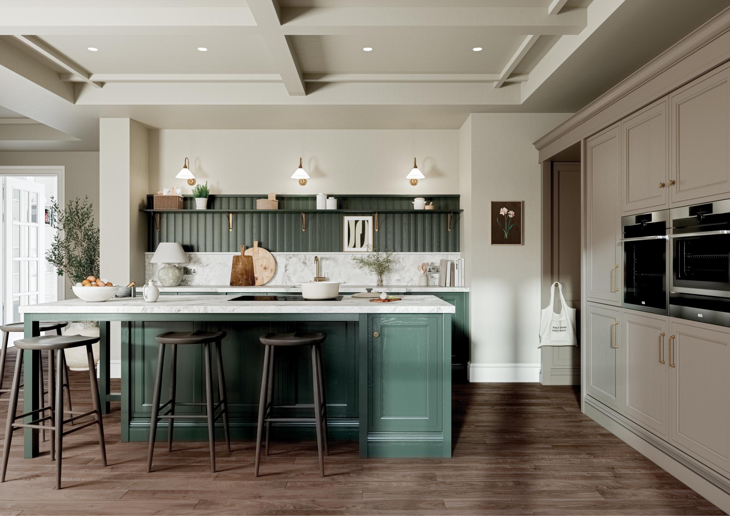 Mornington Beaded Vale Kitchens Copse Green and Fawn kitchen