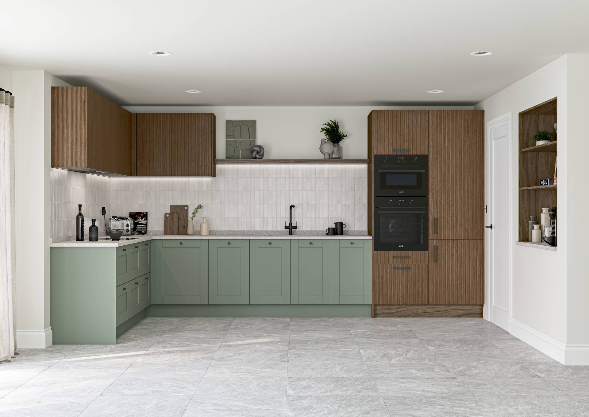 Woodgrain Striped Dark Oak and Reed Green