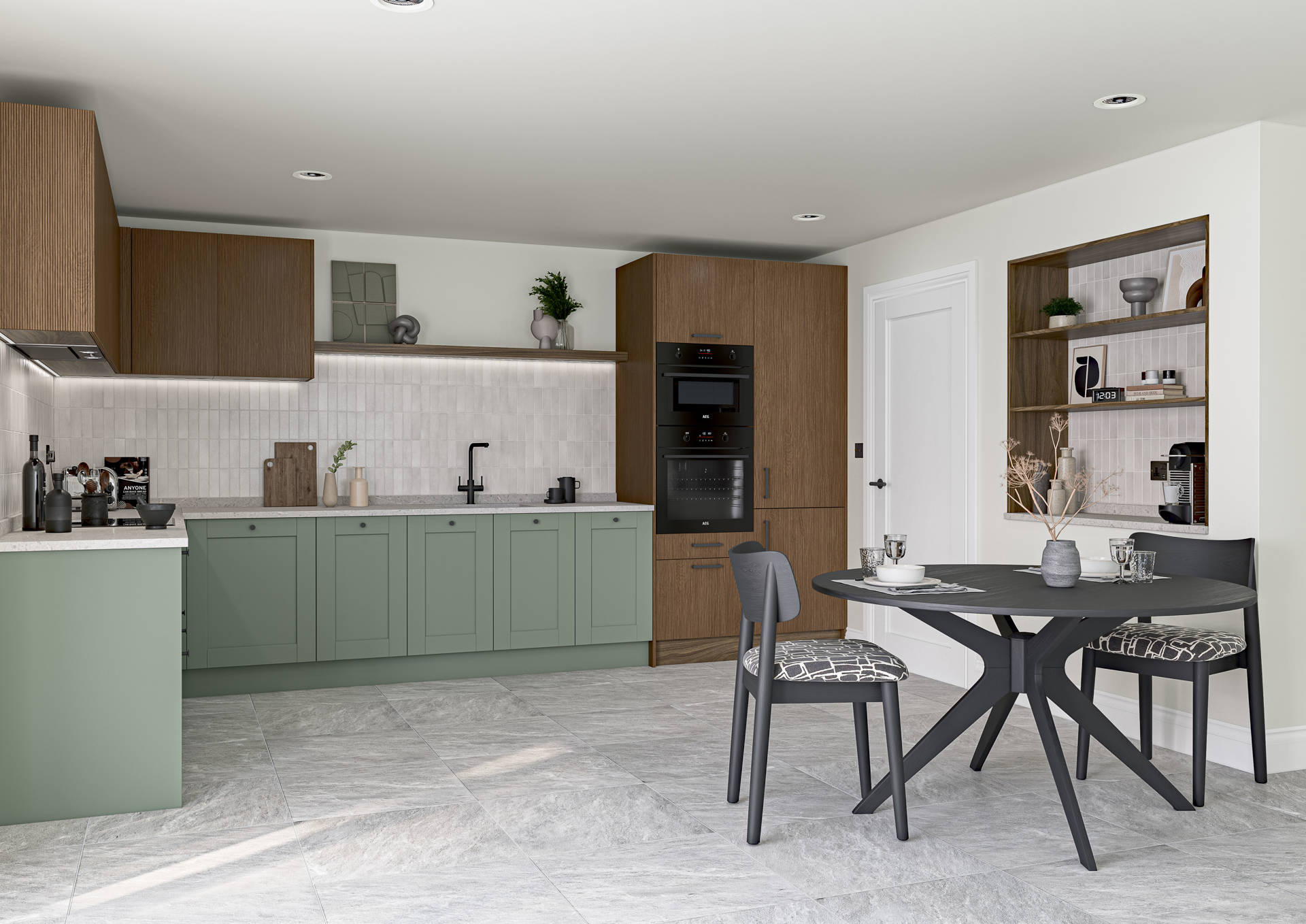 Woodgrain Striped Dark Oak and Reed Green