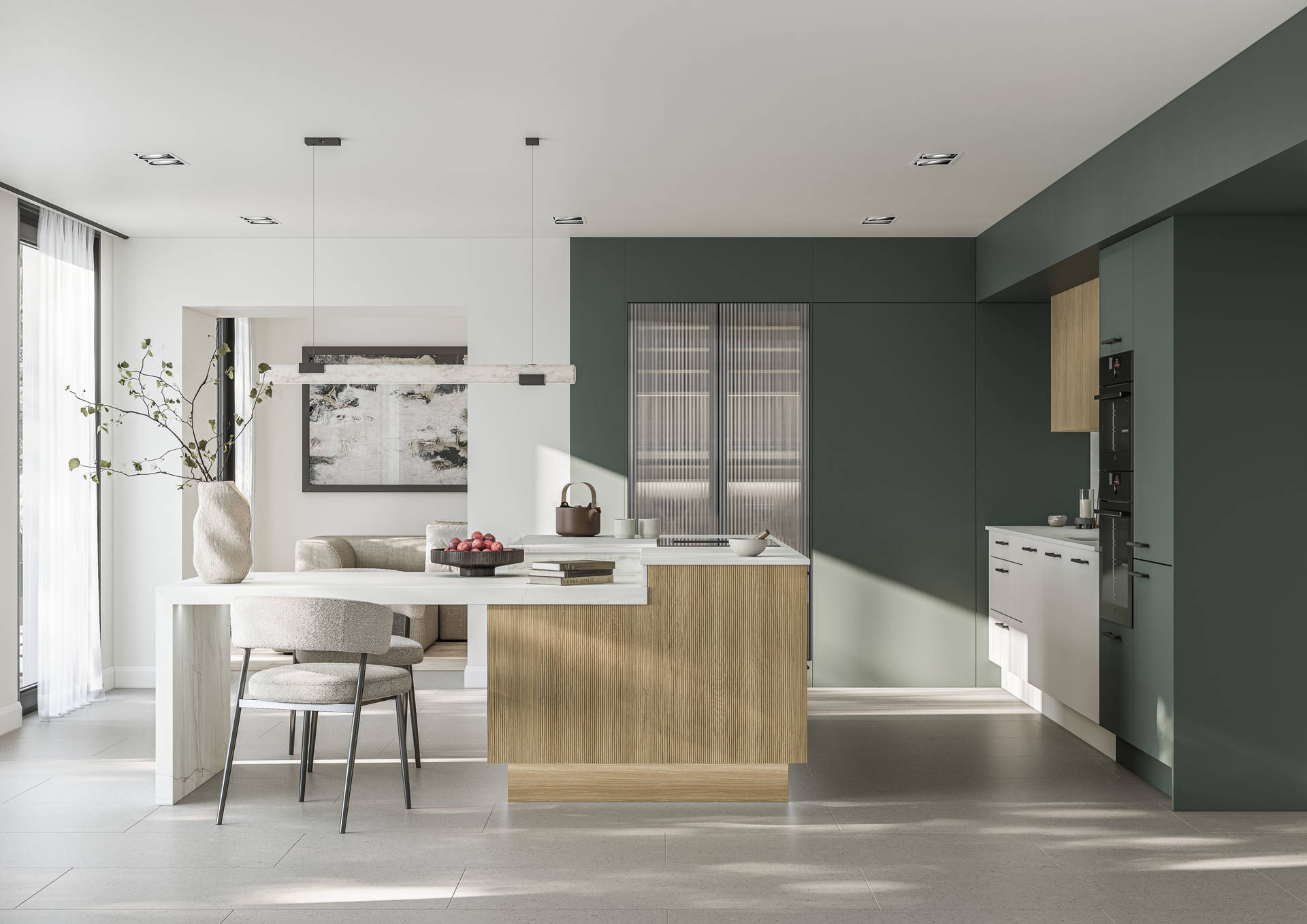 Woodgrain Striped Light Oak and Moss Green