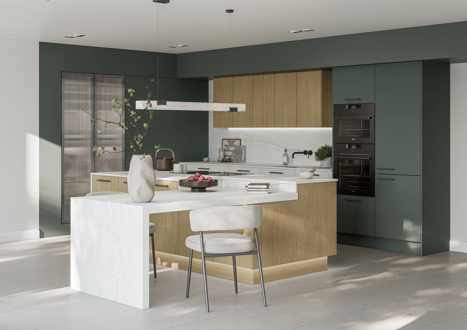 Woodgrain Striped Light Oak and Moss Green