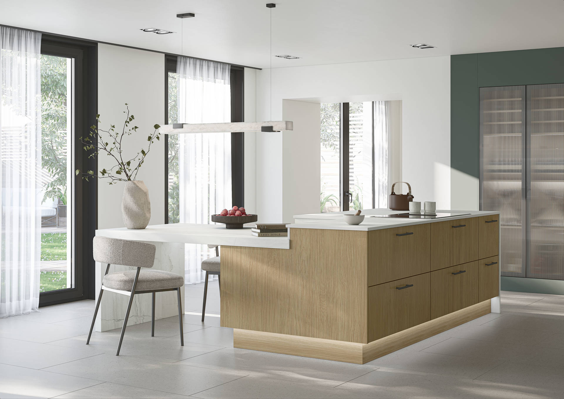 Woodgrain Striped Light Oak and Moss Green